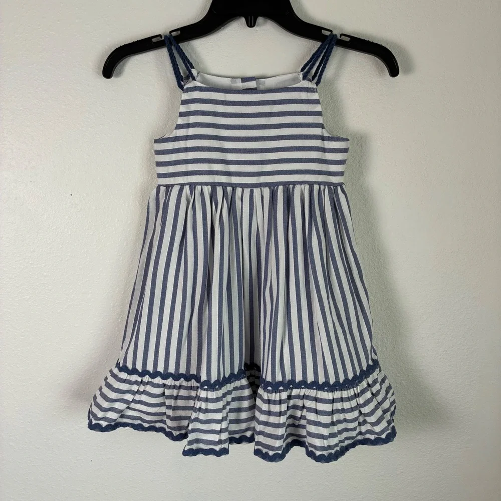 Tahari Kids Dress Girls 5 Blue White Stripe Anchor Button Nautical Summer Spring